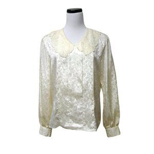 70s - 80s Synergy off white satin long sleeve shirt . size 7 - 8